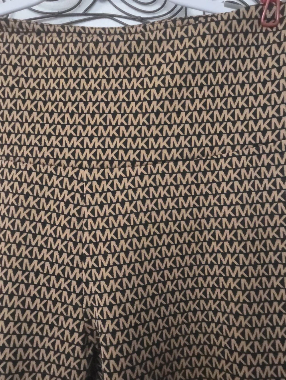 Michael Kors MK Logo Leggings Size Large Black & Orange-Gold Monogram Stretch